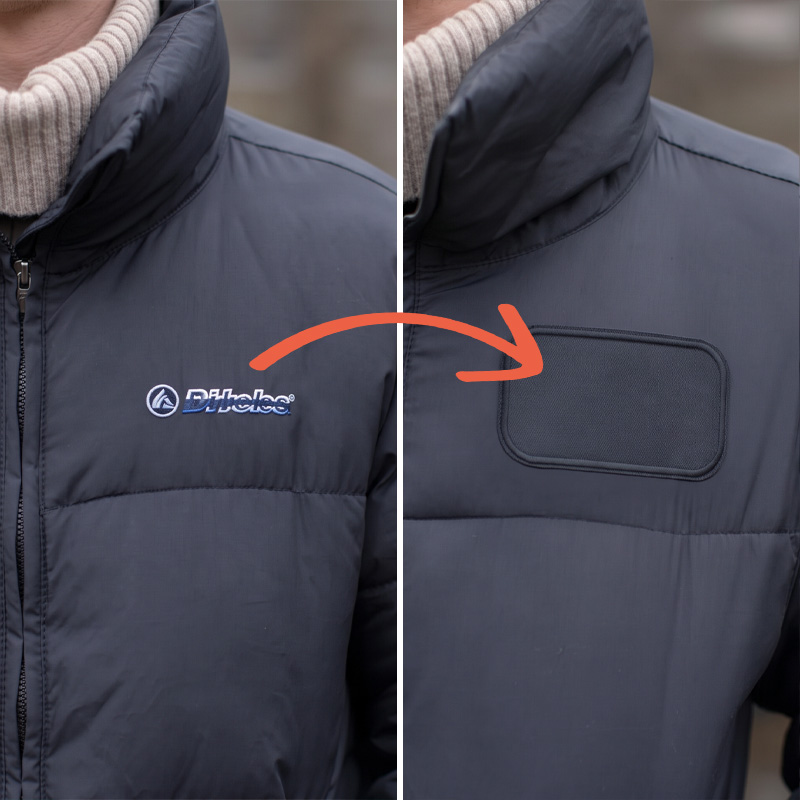 Afdekpatches – bedek logo’s op jassen en tassen